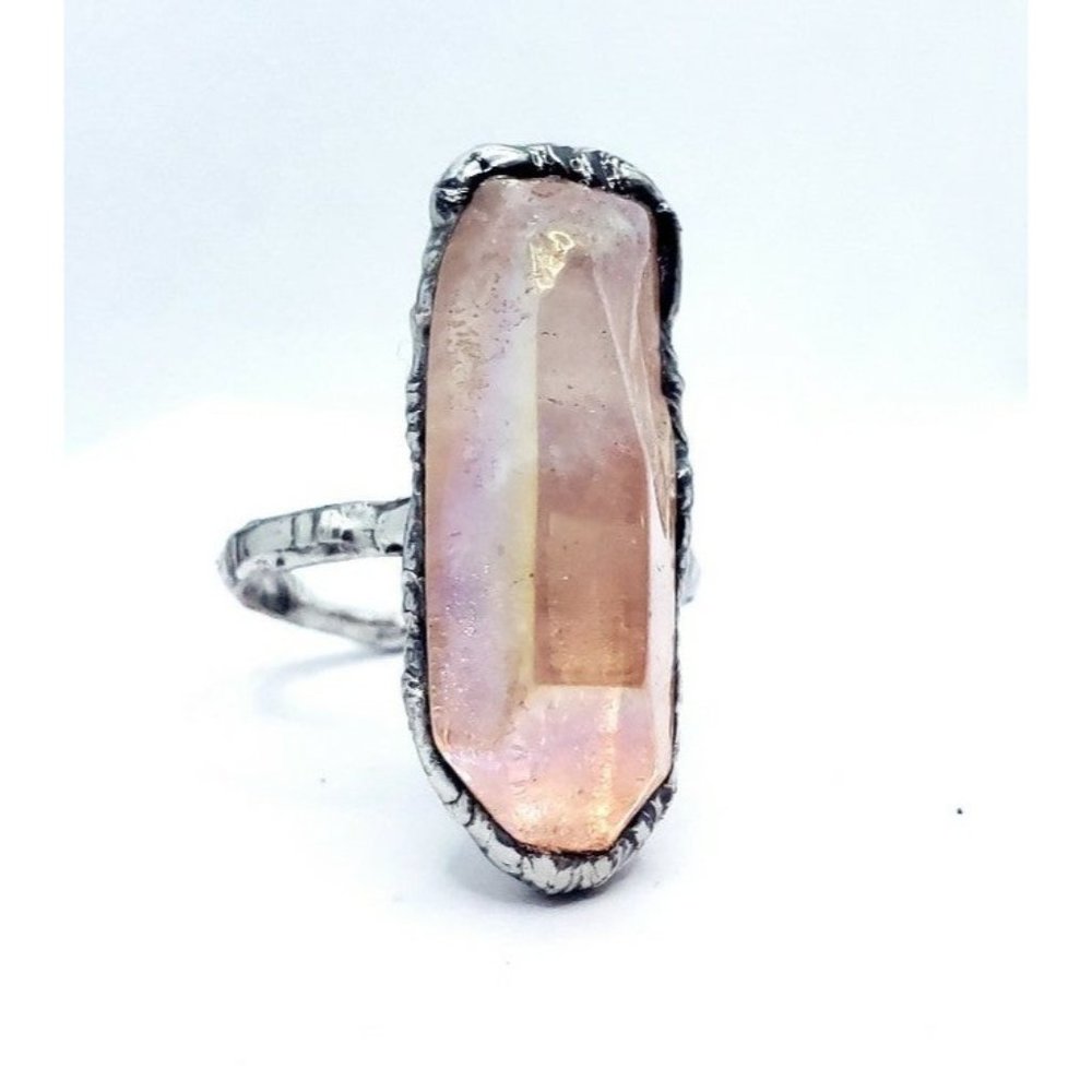 Hand Crafted Pink Aura Quartz Statement Ring